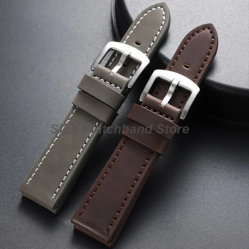Genuine Leather Watchband 18mm 20mm 22mm 24mm Universal Men Women Sport Straps Vintage Stitching Bracelets Wristband Accessories
