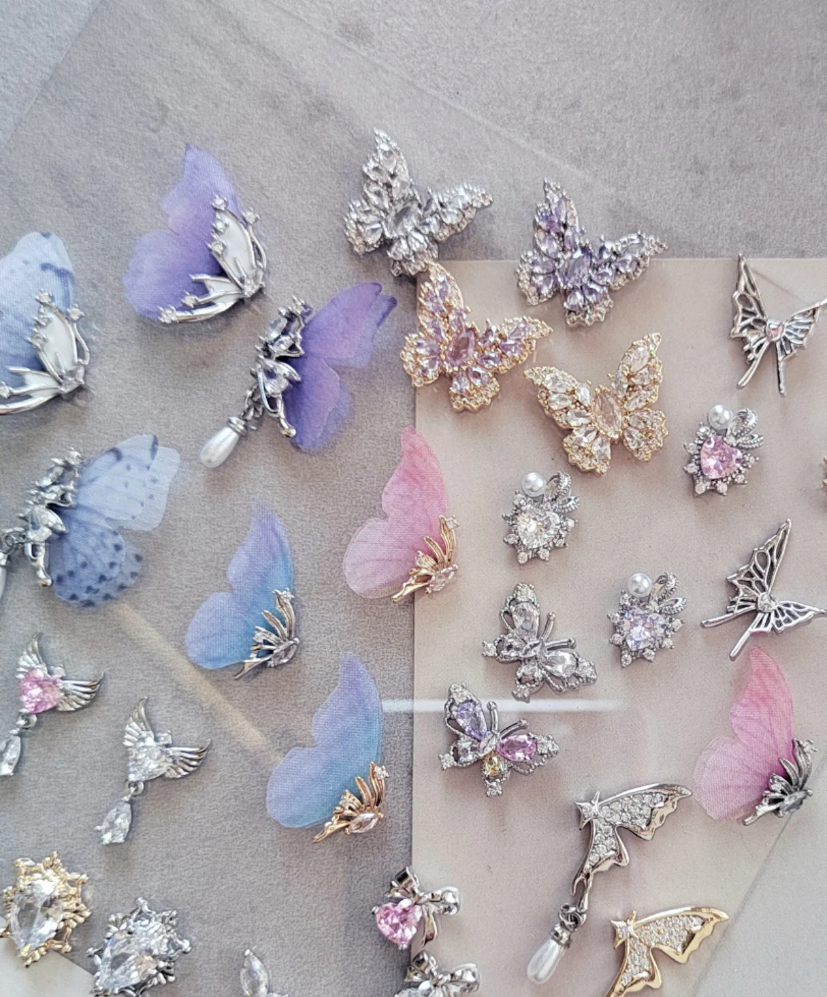 5 PCS Mesh big butterfly with zircon diamond pendant nail decoration fairy crystal celebrity nail art jewelry