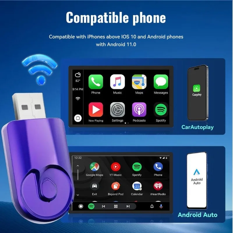 

Dual-Core A5 Mini B USB/Type-C Wired To Wireless Carplay Android Auto Smart Car Interconnect Box 2-in-1 Auto Connection