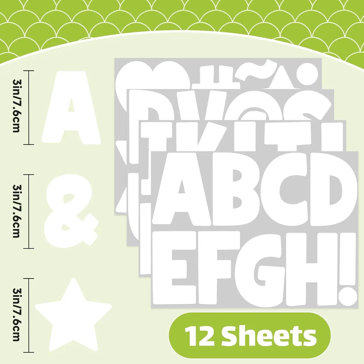 108Pcs 3 Inch White Letter Stickers, 12 Sheets Self‑Adhesive Vinyl Alphabet Stickers for Poster Board, Mailbox, Signs, DIY Craft