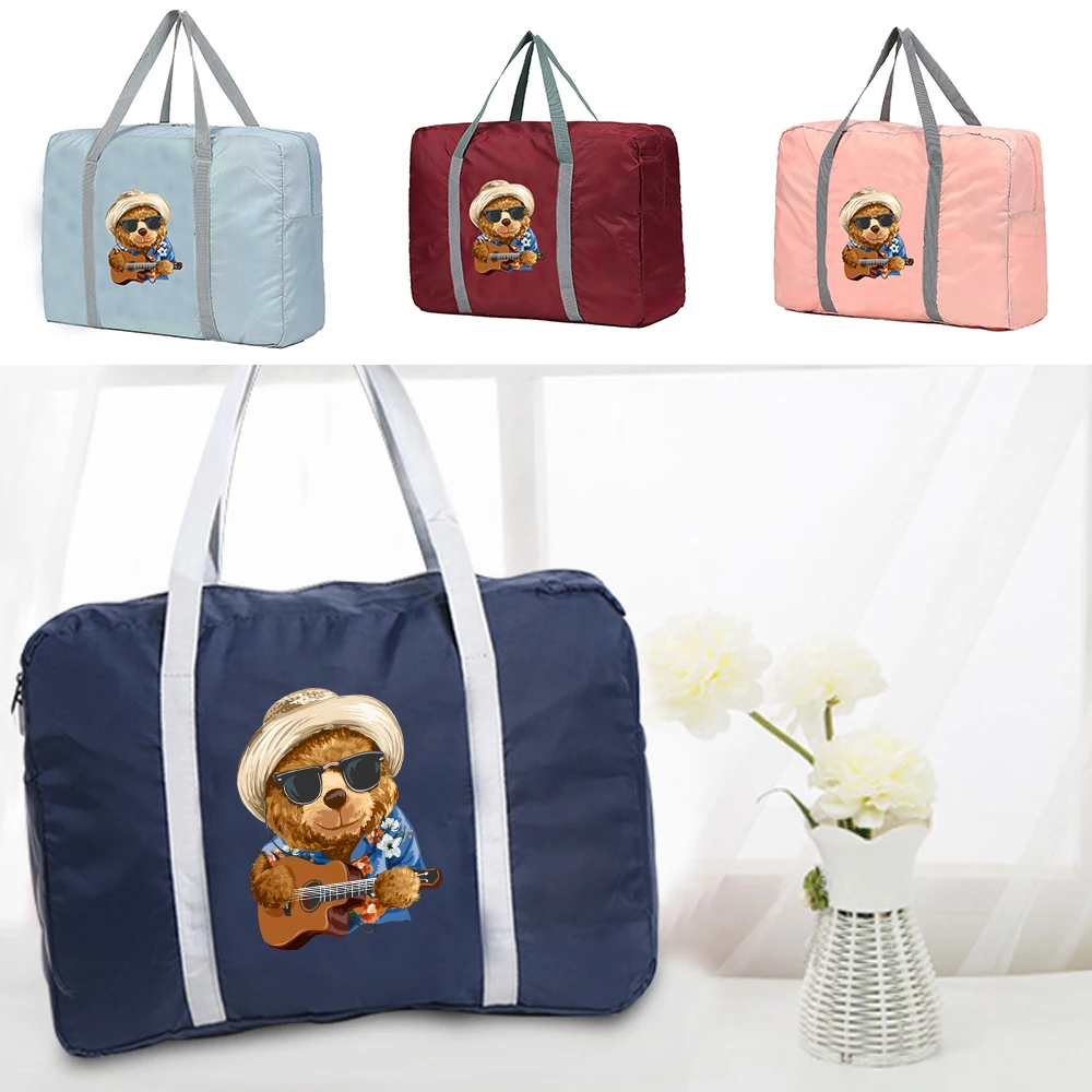 Foldable Travel Bags Organizer Men Luggage Unisex Clothing Storage Bag Music Bear Pattern Duffle Bag Women Handbags Tote