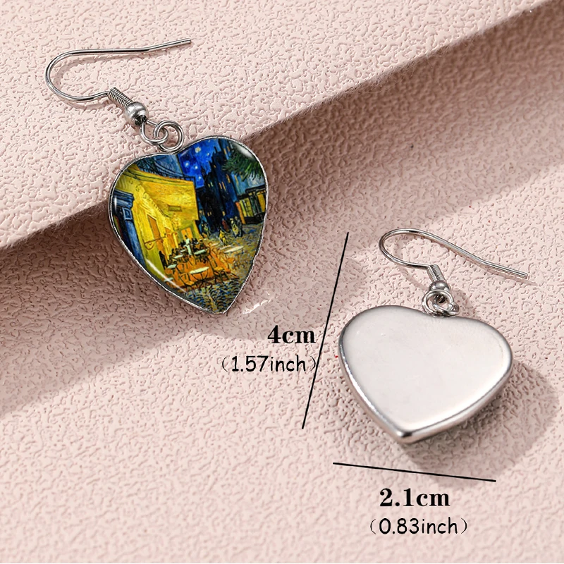2024 New Starry Night Van Gogh Dangle Earring Heart Shaped Earrings Handmade Glass Dome Jewelry