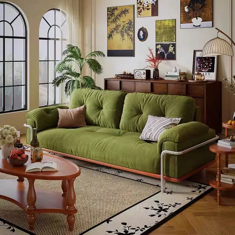#￥Factory Price Italian Mid-century Modern Design Living Room Furniture Luxury Suede Velvet 123-seat Sofa Suit Velvet Sofa Set