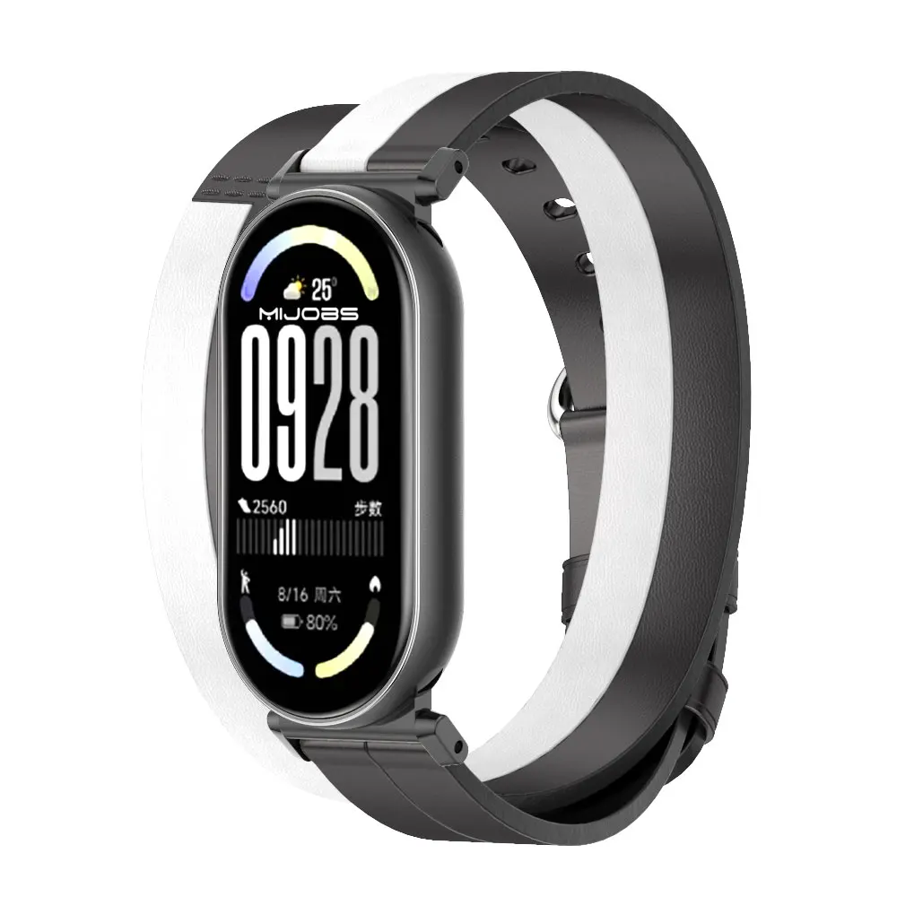 

For Mi Band 10 9 8 Strap for Mi Band 9 Watch Band Mi Band 8 Leather Wristband Pulseira Mi Band 10 Bracelet Double-Loop Strap