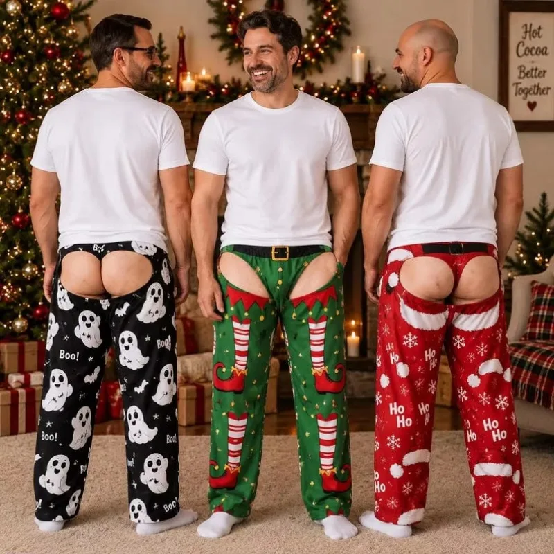 Men's Personalized Christmas Pajamas with Fashionable Printed Soft Holiday Pajamas and Fun Gingerbread Printed Pants