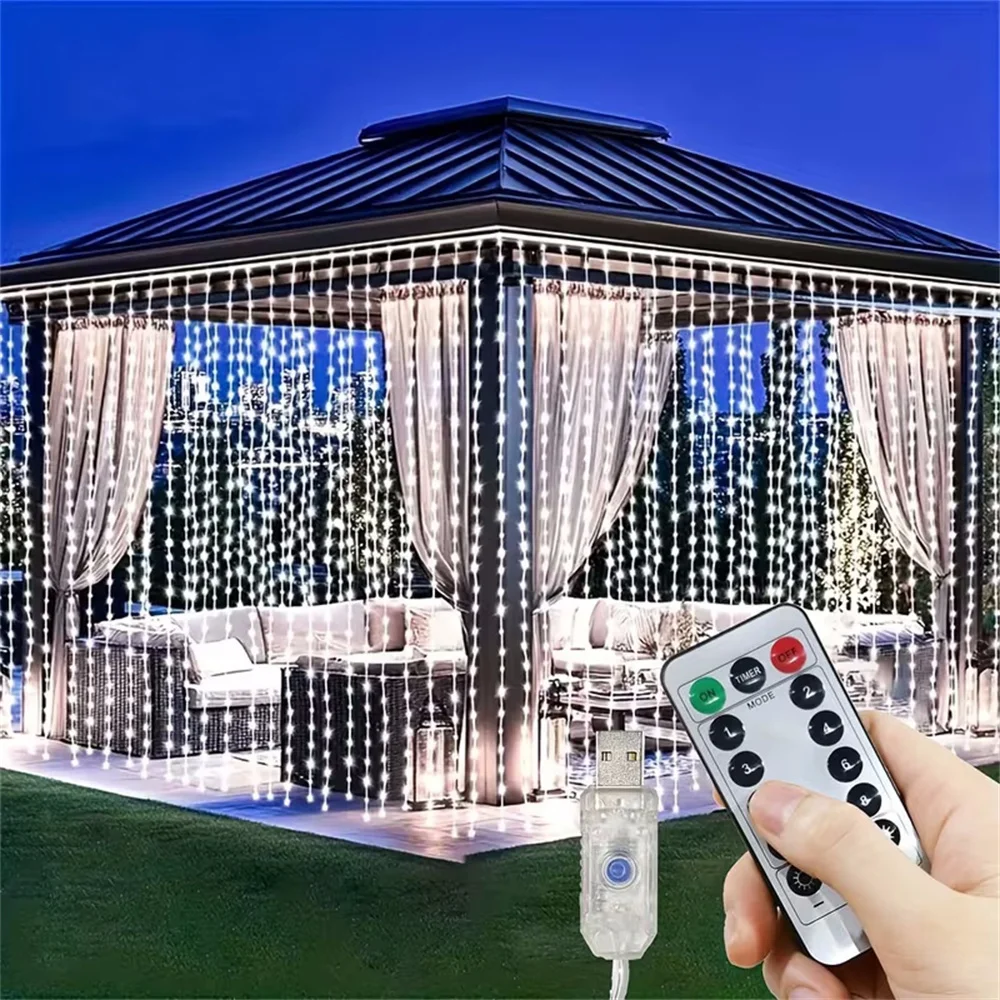 USB LED Curtain Lights Remote Control Fairy 8 Modes Garland Lamp for Window Wedding Holiday Party Decoration Christmas Lights