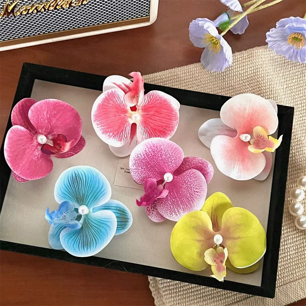 Cute Cloth Flower Hair Clip Pearl Butterfly Orchid Orchid Flower Hairpin Headdress Duckbill Clip Girl Hair Clip Beach