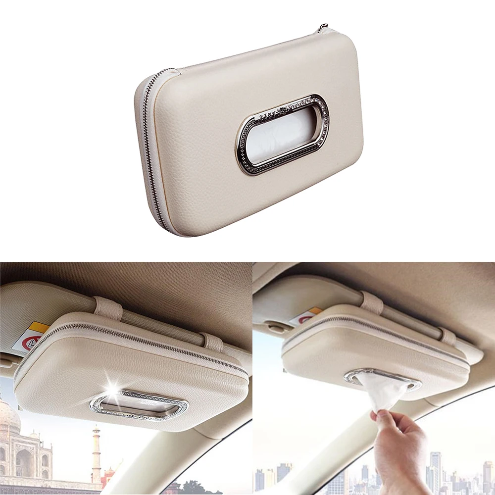 Car Tissue Holder  Sun Visor Napkin Holder Car Sun Visor Tissue Box with PU Leather Paper Towel Clip