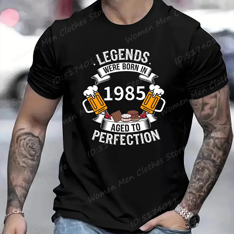 Men'S 1985 Legends Born in Perfection T-Shirt, Beer Print Tees, 40th Birthday T-shirts, Casual Crew Neck Short Sleeve Tee Tops