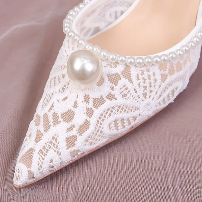 French Style Women's Shoes Exquisite Pearl High Heel Sandals for Woman Elegant Wedding Shoes Designer Shoes Sandalias De Mujer