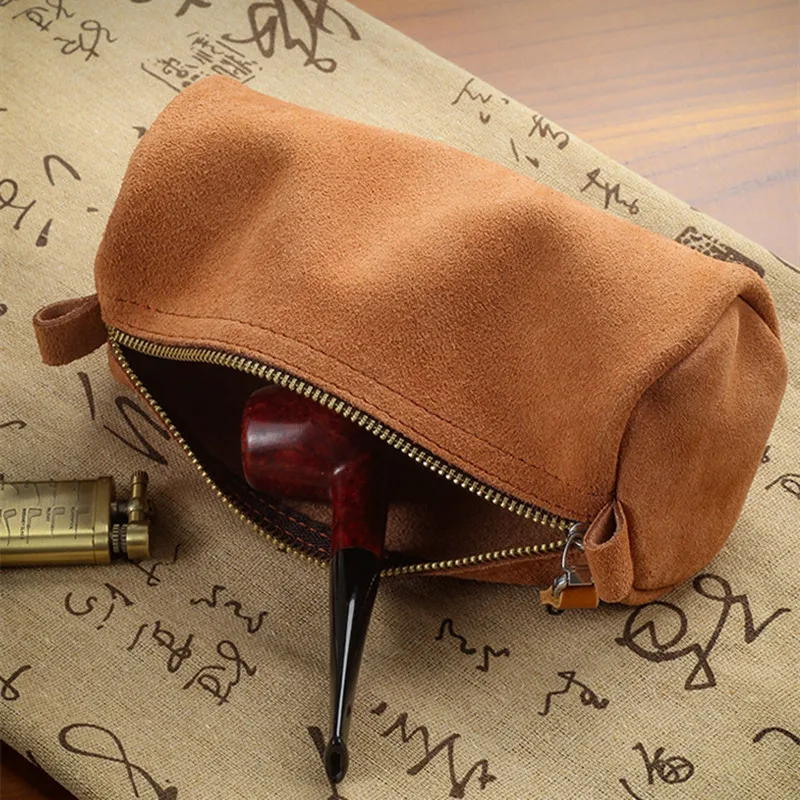 Soft Suede 100% Genuine leather Pipe Bag Purse Portable Travel Wood Tobacco Smoking Pipe Case Pouch Smoking Tool Accessories