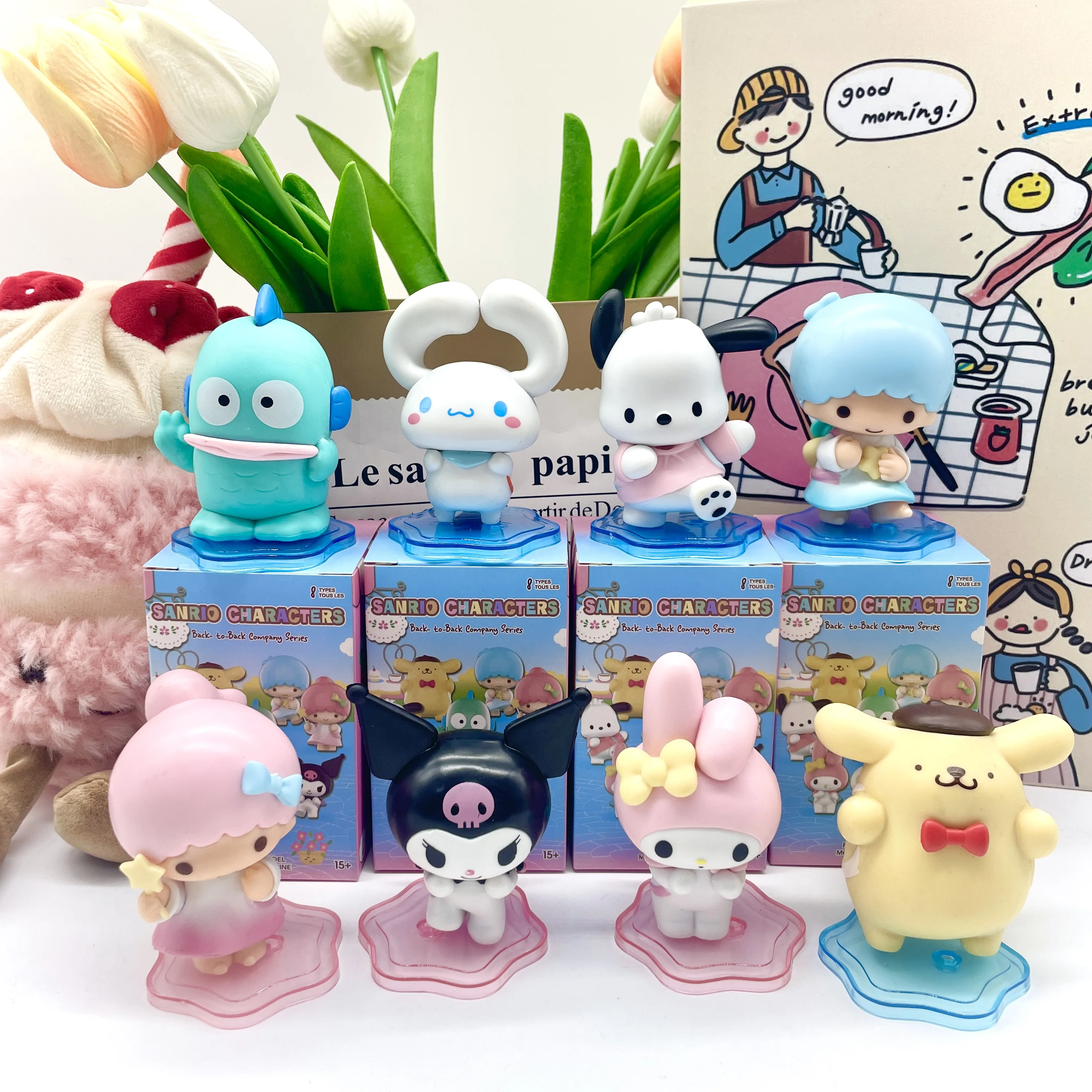 7cm Backpack Friends Sanrio Figurine Blind Box Paca Dog Kuromi Melody Cinnamoroll Plush Toy Decorations Fantasy Figurines