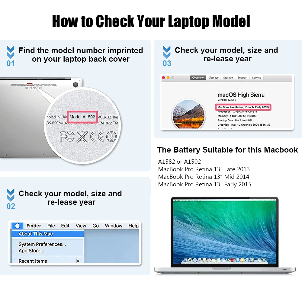 Imagem -02 - Liscn 11.34v A1493 Bateria do Portátil para Apple Macbook Pro 13 Retina A1502 Início de 2023 Meados de 2014 Final de 2013 Me864ll a Me866ll a Me864