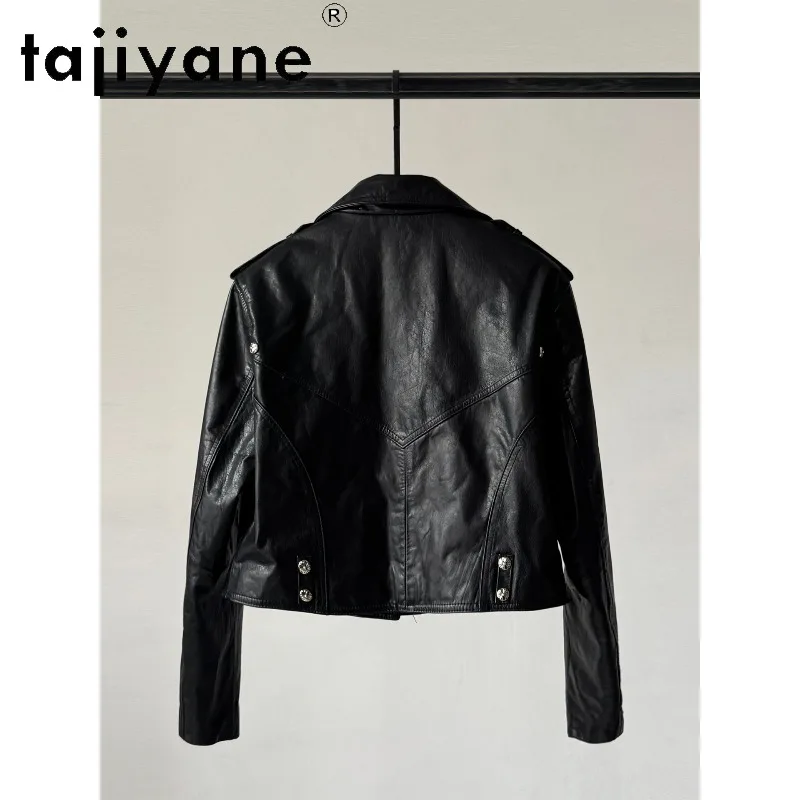 TAJIYANE Top Layer Cowhide Genuine Leather Jacket Woman Oil Waxed Leather Coats Short Motorcycle Jackets for Woman Chic Jaqueta