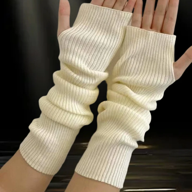 

New Long Fingerless Gloves Women Mitten Winter Arm Warmer Knitted Arm Sleeve Cotton Casual Soft Girls Clothes Punk Gothic Gloves