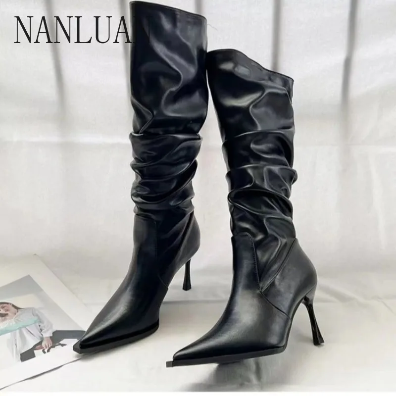 

2024 Boutique Winter High-heeled Women's Boots New Stiletto Pointed Toe Women's Shoes High-quality Trendy Banquet Fashion Boots