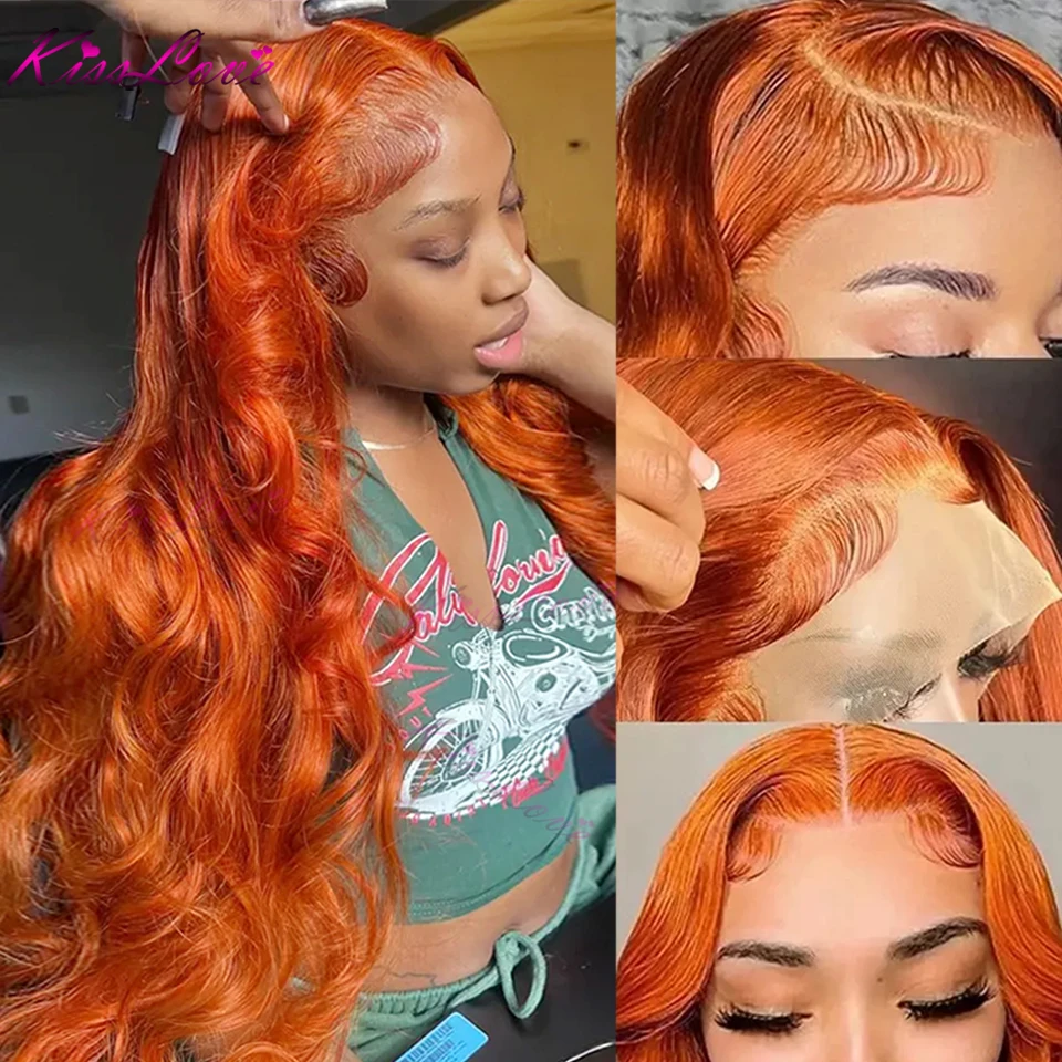 Orange Ginger 13x6/13x4 HD Lace Frontal Wig 30 34 Inch Transparent Colored Human Hair Wigs Brazilian Body Wave Lace Front Wig