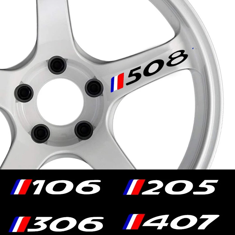 

4Pcs Car Wheel Sticker For Peugeot 3008 5008 2008 106 107 108 205 206 207 208 RCZ 306 307 308 508 406 407 408 4007