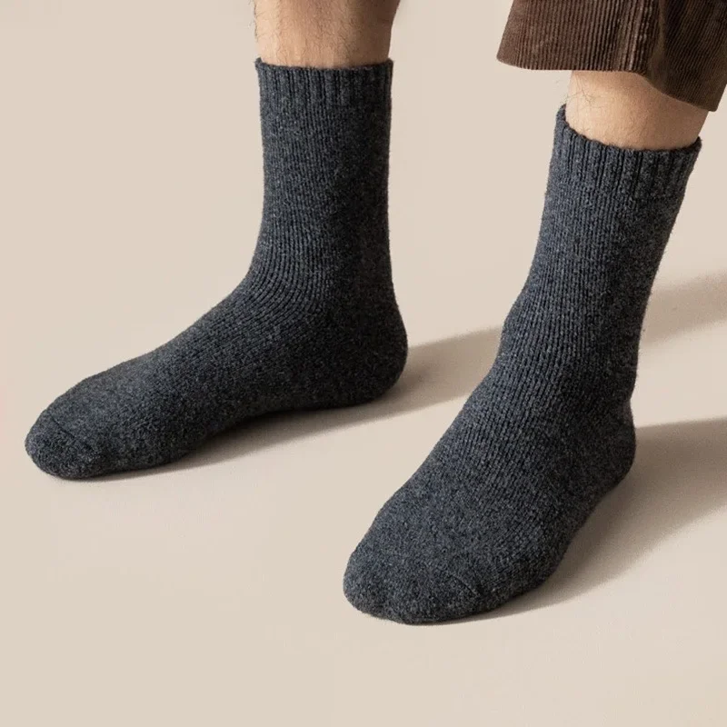 Meias super grossas de lã merino masculinas, confortáveis meias de negócios de perna média, tamanho grande, alta qualidade, 2 pares, outono, inverno