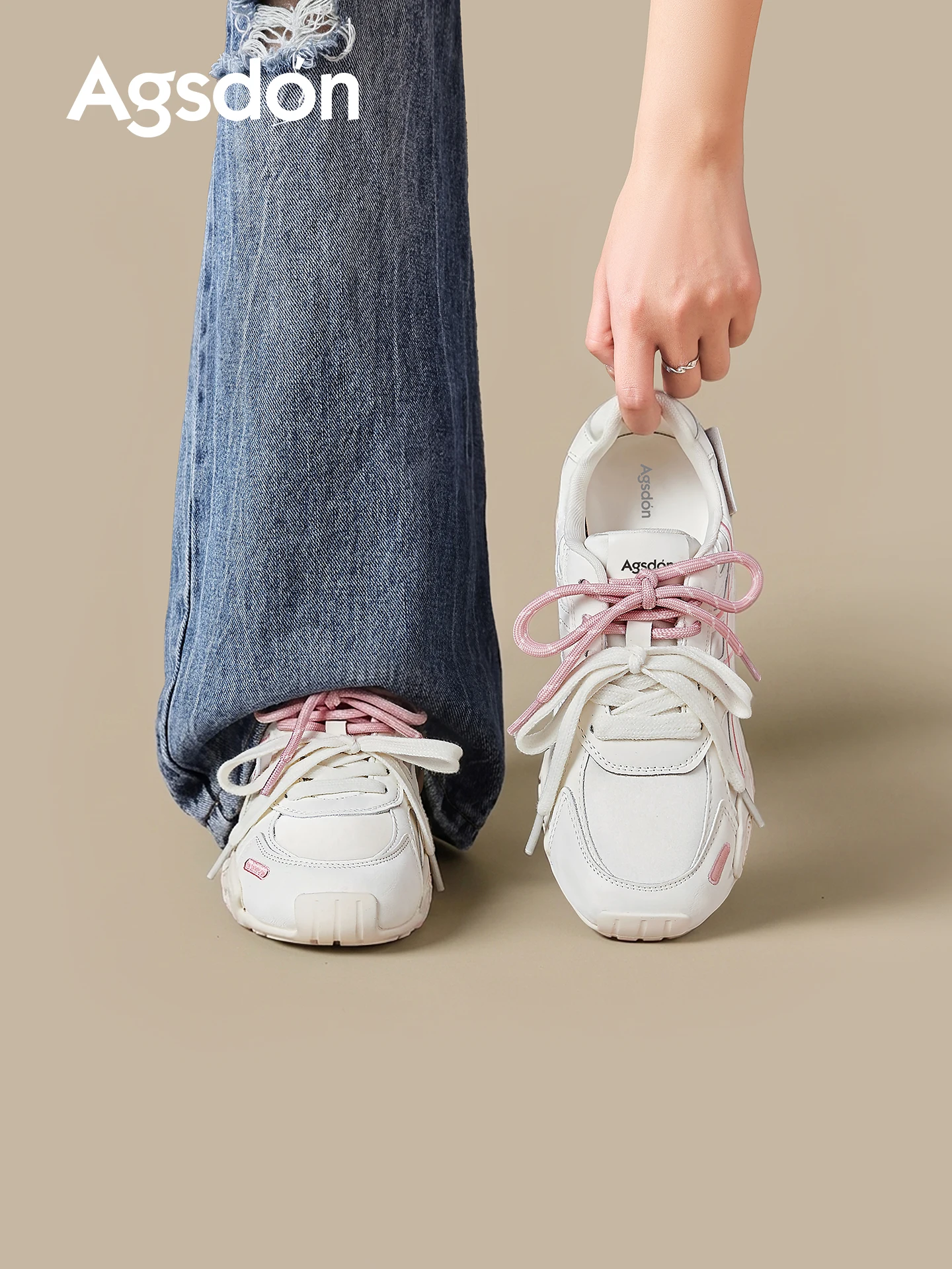 Agsdon Ballet Dequn Shoes Women's 2026 New Summer Breathable Thick Bottom Heightening Miu Series Sports White Sneakers