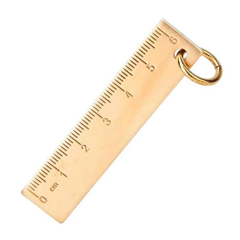 2Pc 6Cm Small Copper Ruler 3Mm Thickened Brass Metal Ruler Copper Key Pendant Number Plate Drafting Supplies Mini Rulers