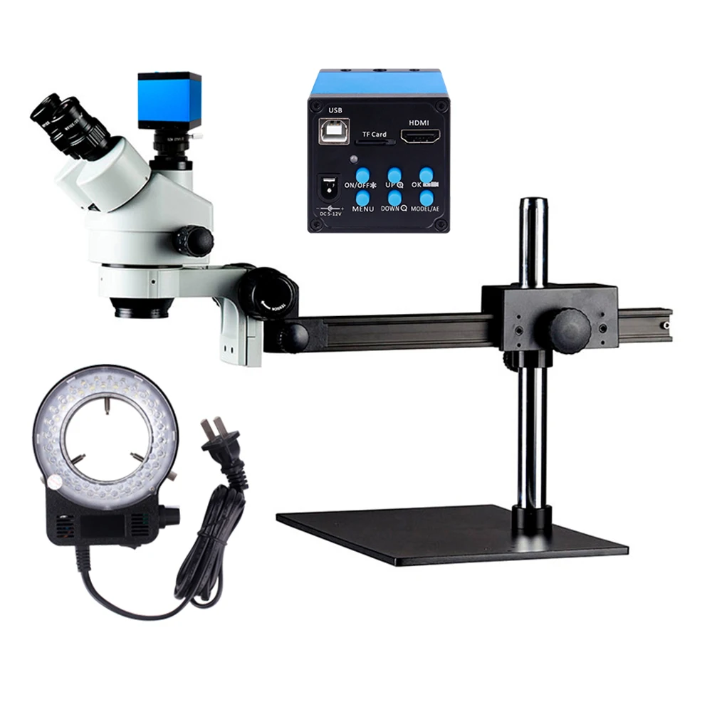 7X-45X Adjustable Usb Video Digital Vga Camera Hd Trimoscope Jewelry 16Mp Stereo Microscope Focusing Bracket Led Lights