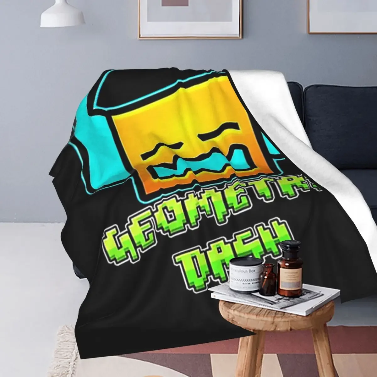 Video Game Geometry Dash Blanket Soft Warm Flannel Throw Blanket Plush for Bed Living room Picnic Travel Home Couch