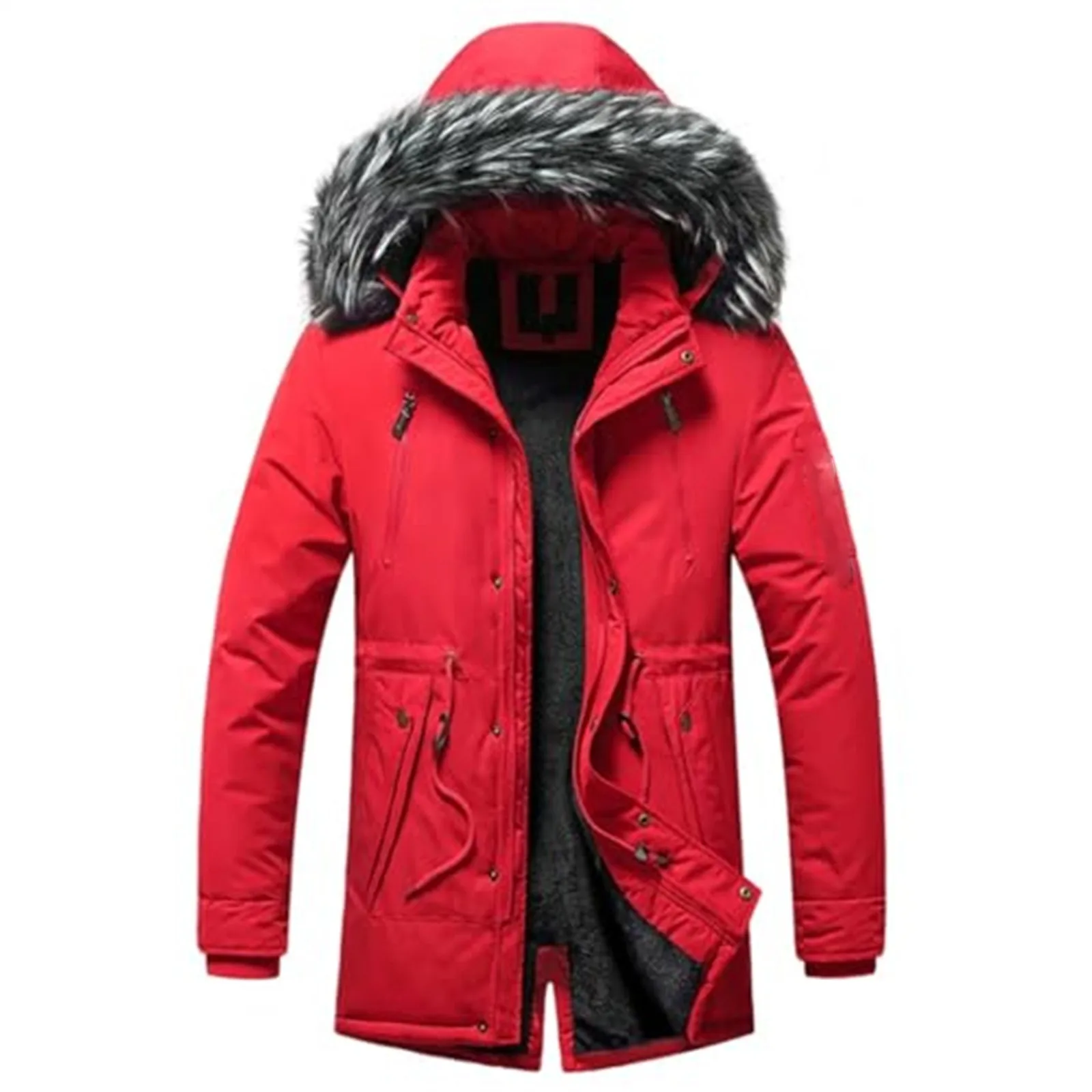 2024 Winter Fashion Comfort Men'S Raccoon Collar Medium Length Plus Jacket Fleece Plus Large Size Hooded Cotton-Padded Jacket