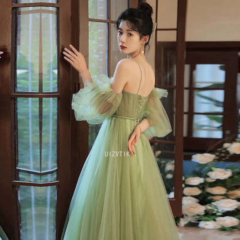 Green Long Sweat Wedding Dresses Women Princess Half Sleeve Photos Shoot Dresses 2025 New Banquet Party Ball Prom Dress Gown