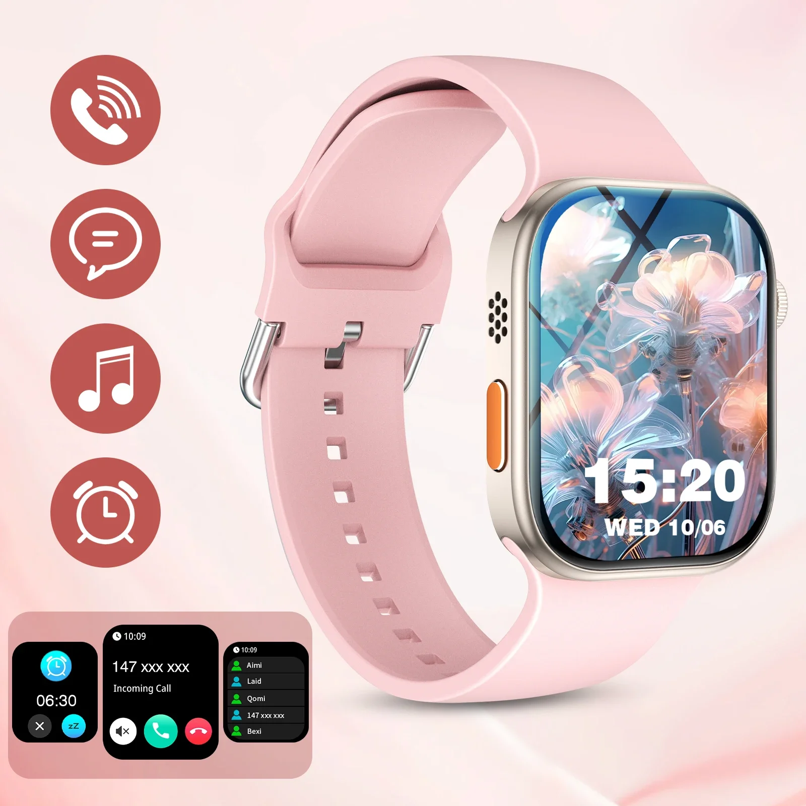ساعة ذكية متعددة الوظائف، وضع متعدد الرياضات، مكالمات لاسلكية، تذكير بالرسائل، تذكير متعدد التطبيقات، مناسبة للرجال/النساء