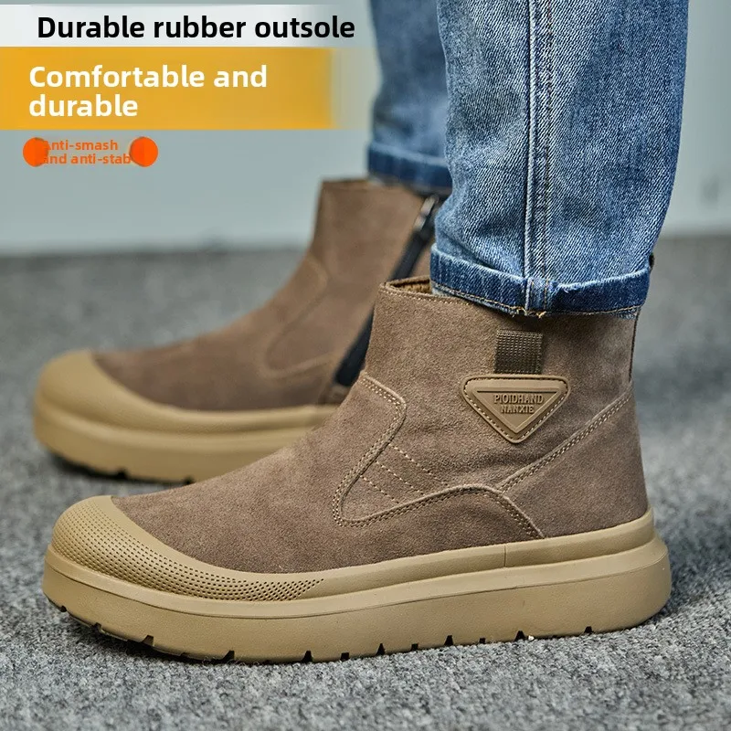 High-top Labor Insurance Shoes Anti-smash and Stab-proof Construction Site Work Fleece Welder Refractory Four-season Models