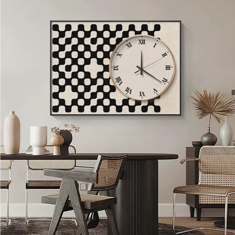 

Vintage checkerboard grid wall clock living room creative net celebrity fashion ins style clock atmosphere simple modern clock