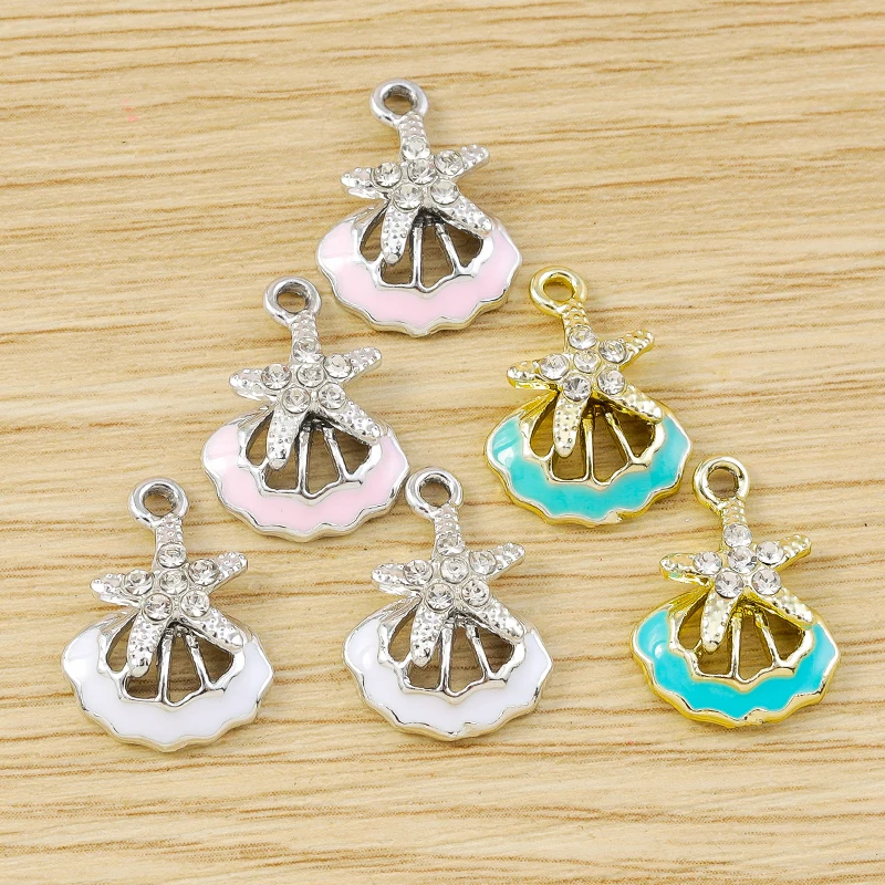 10 Stück 13x17mm Niedliche Emaille-Muschel-Anhänger Kristall-Seestern-Anhänger für Schmuckherstellung Ohrringe Halsketten DIY Bastelzubehör – Detail 6