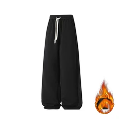 Men's Clothing Autumn Winter Trousers Cargo Wide Leg Flocking Solid Color Elastic High Waist Pockets Casual Loose England Pants