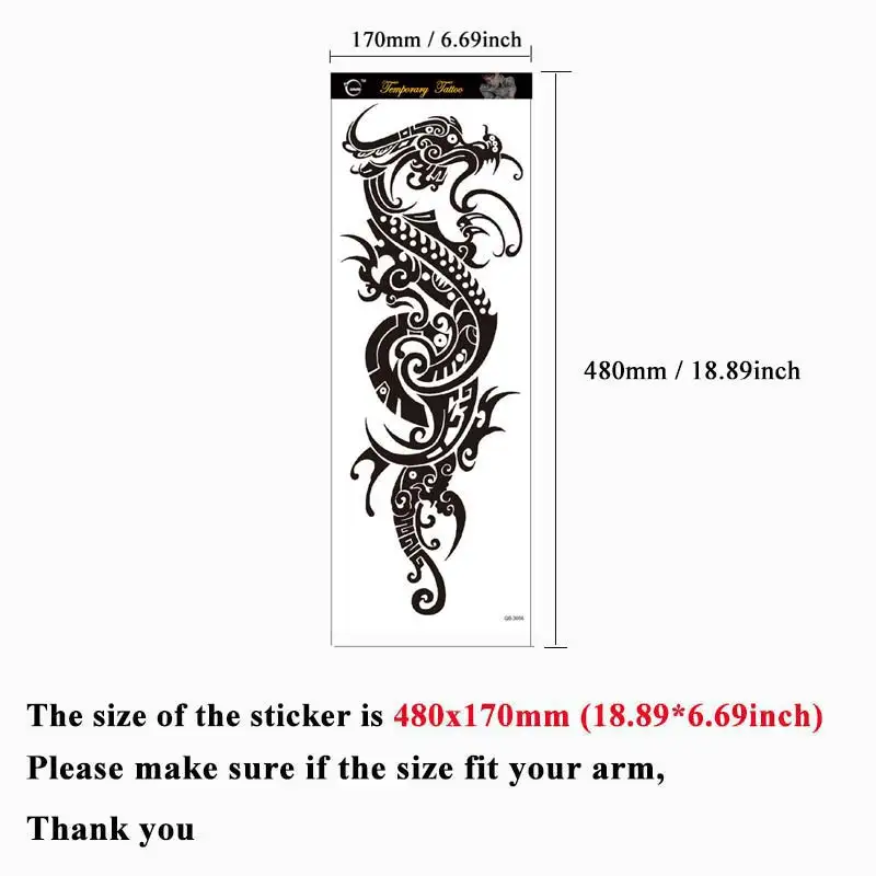 Men Temporary Tattoos Large Arm Sleeve Tattoo Sticker Dragon Tiger Fish Full Skull Totem Wolf Waterproof Fake Tattoo for Women
