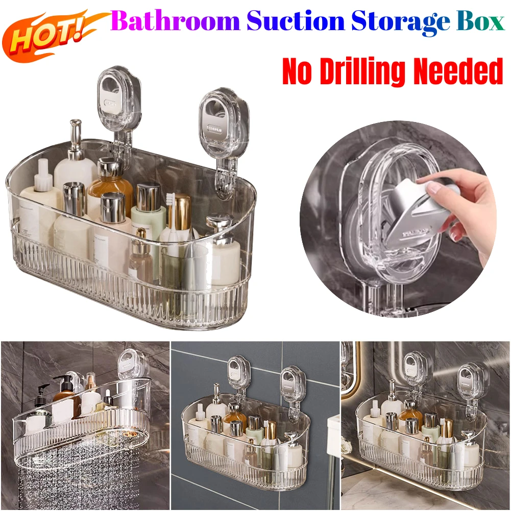 No-Drill Bathroom Suction Storage Box Multi-functional Bathroom Shelf with Suction Cup Shower Caddy for Shampoo Conditioner Soap