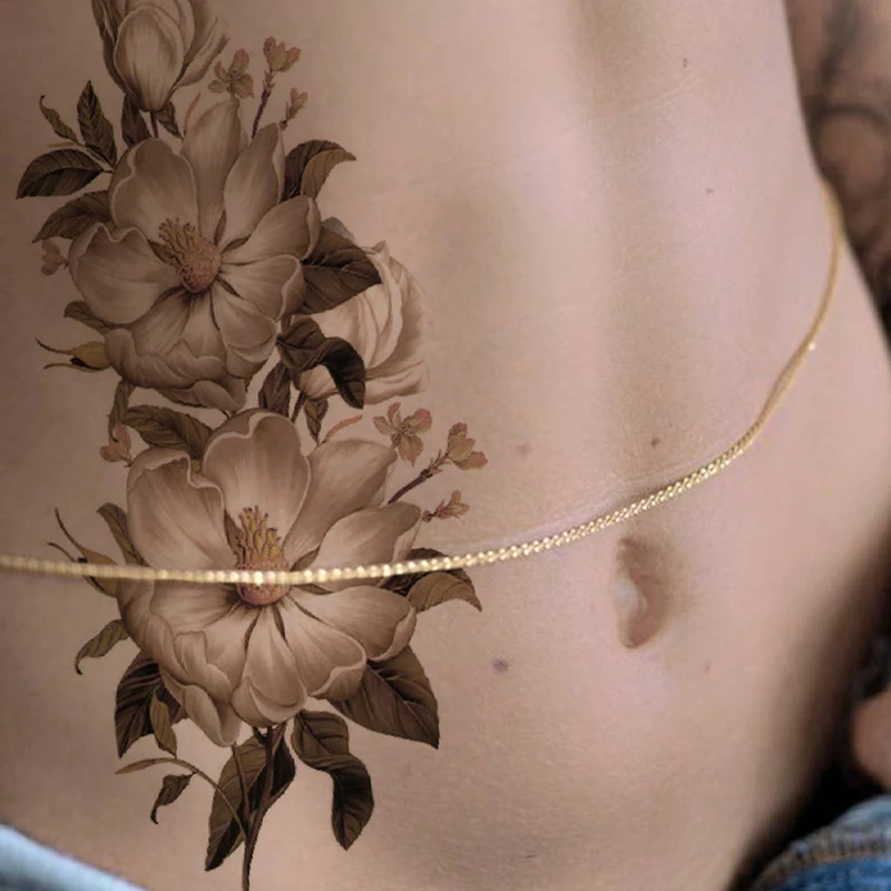 1 Large-Sized Temporary Body Art Tattoo Sticker, Women's Style, Featuring Pink Rose and Peony Patterns, Waterproof Fake Tattoo,