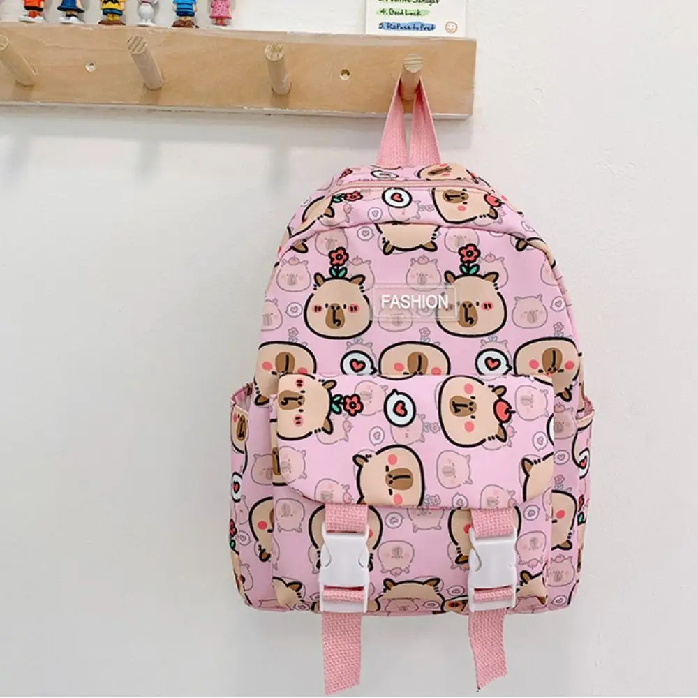 Large Capacity Capybara Nylon Backpack Lightweight Printing Cartoon Animal Daypack Korean Style Wide Straps