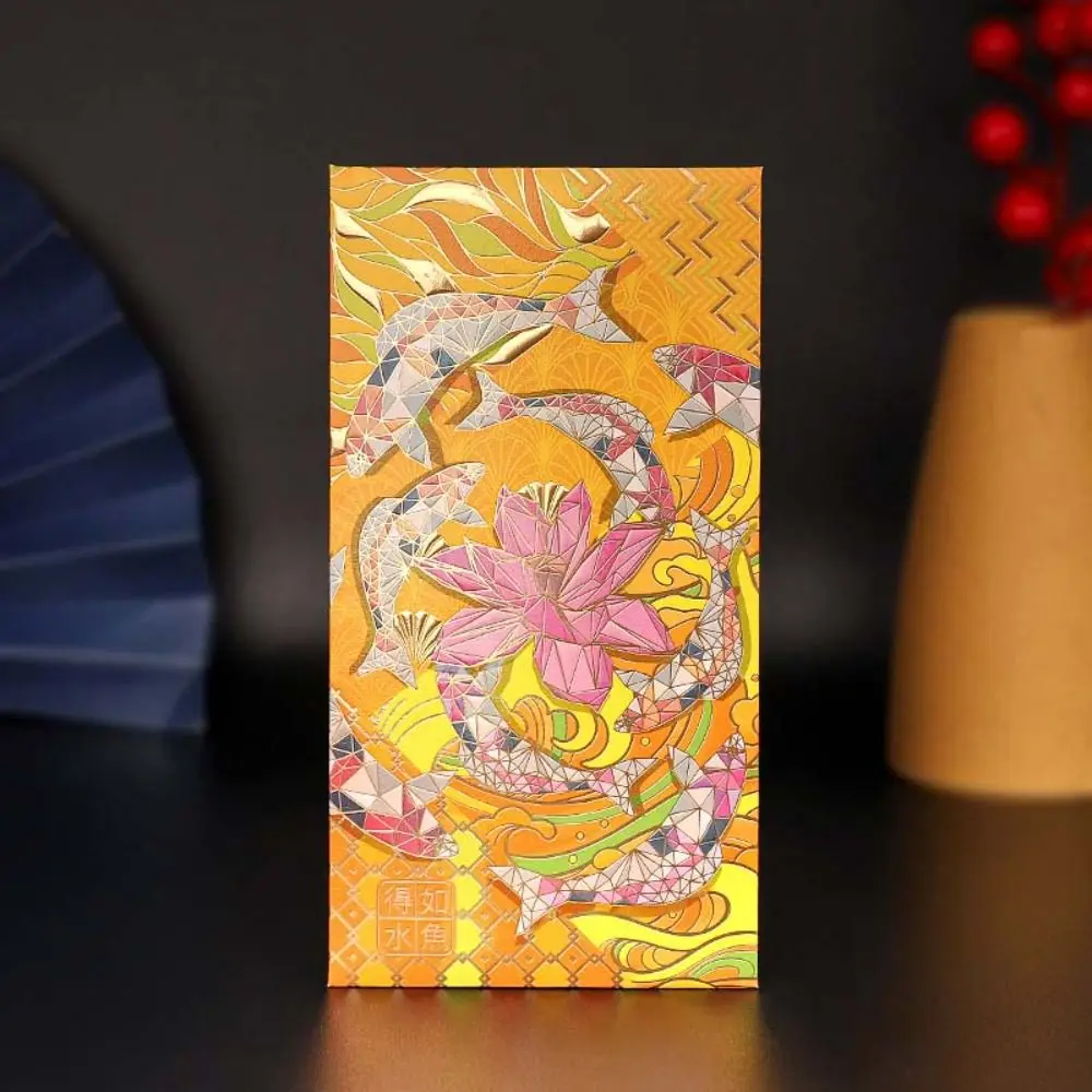 6Pcs/set New Year Decorations Red Envelope Chinese Dragon Year Greeting Card Luck Money Bag Flower Printed Bronzing Money Pocket