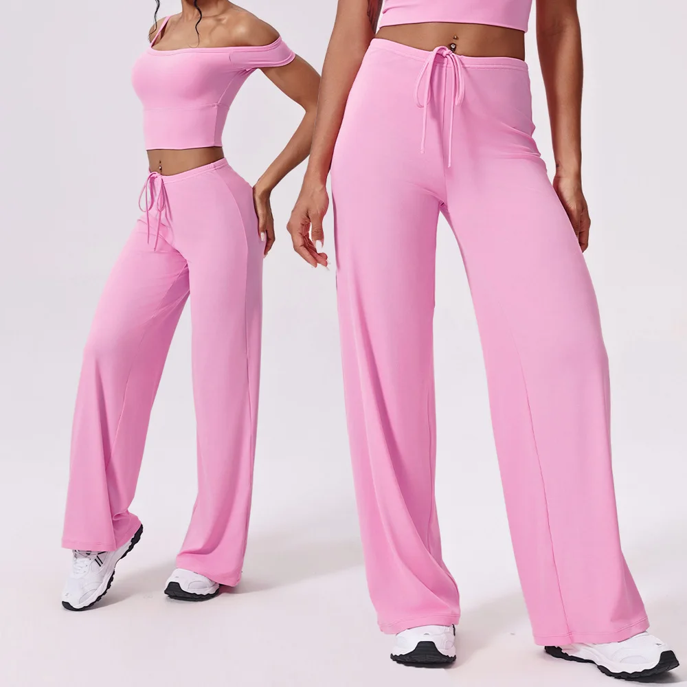 Yoga Set Seamless Women Sportswear Workout Clothes Athletic Wear Gym Loose Straight-leg Pants Fitness Bra Crop Top Sports Suits