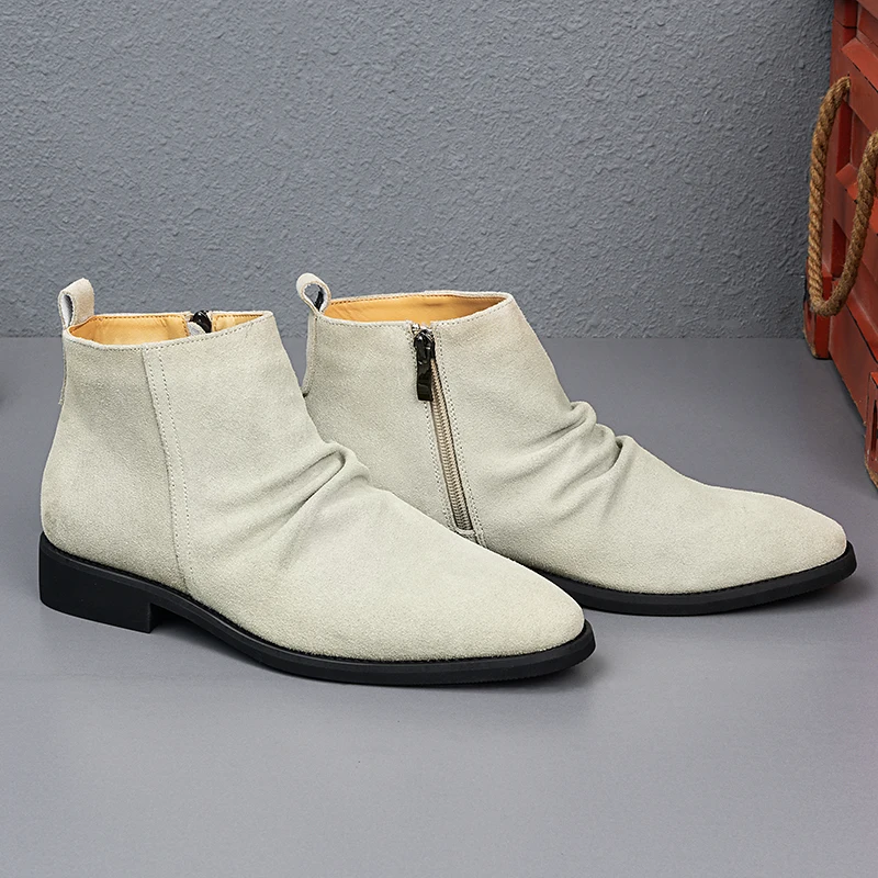 

Men's Genuine Leather Chelsea Boots Business Formal Pointed Toe Ankle Boots With Side Zipper Classic Minimalist Design Non-Slip