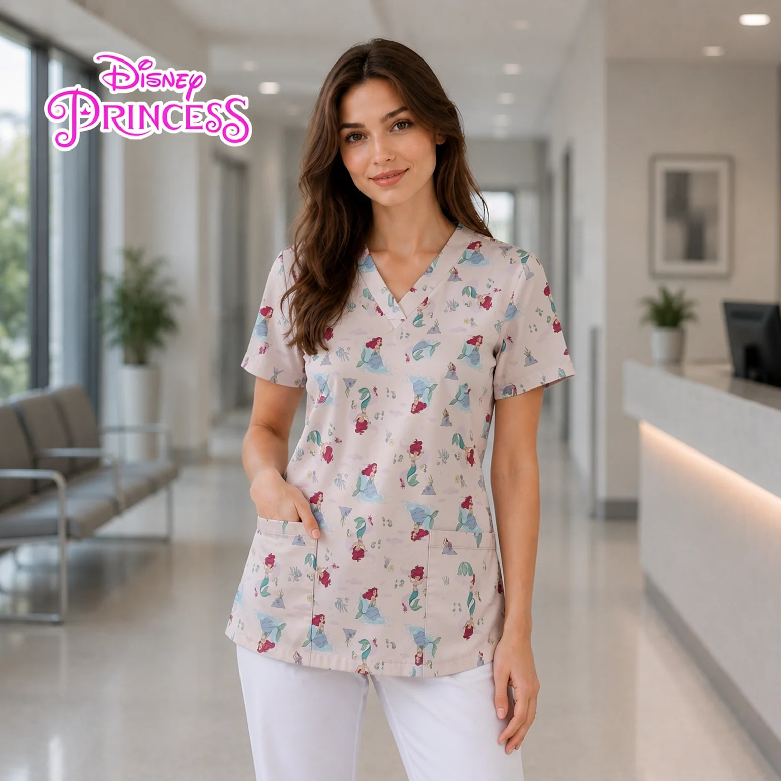 Camisetas de verano de alta calidad para mujer, uniforme de enfermera con bolsillo de princesa de Disney, ropa Y2k, ropa de moda para mujer 2026