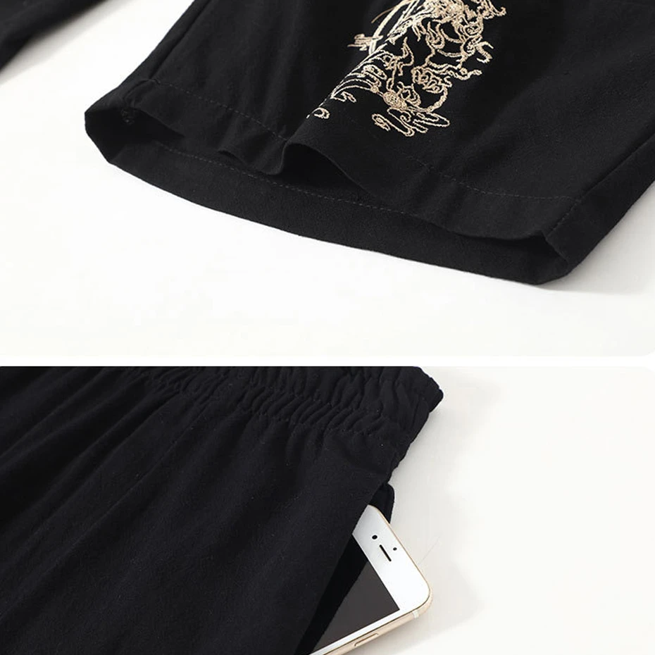 Men's Sets Summer Vintage Embroidery Suits 10XL 11XL Plus Size Summer T-shirt Calf-length Pants Male Big Size Suits