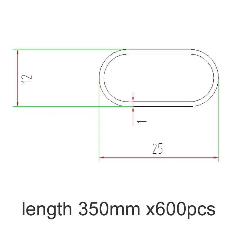 أنبوب ألومنيوم، 25 × 12 × 1 مم، الطول 350 مم × 600 قطعة رابط الدفع إضافي #1
