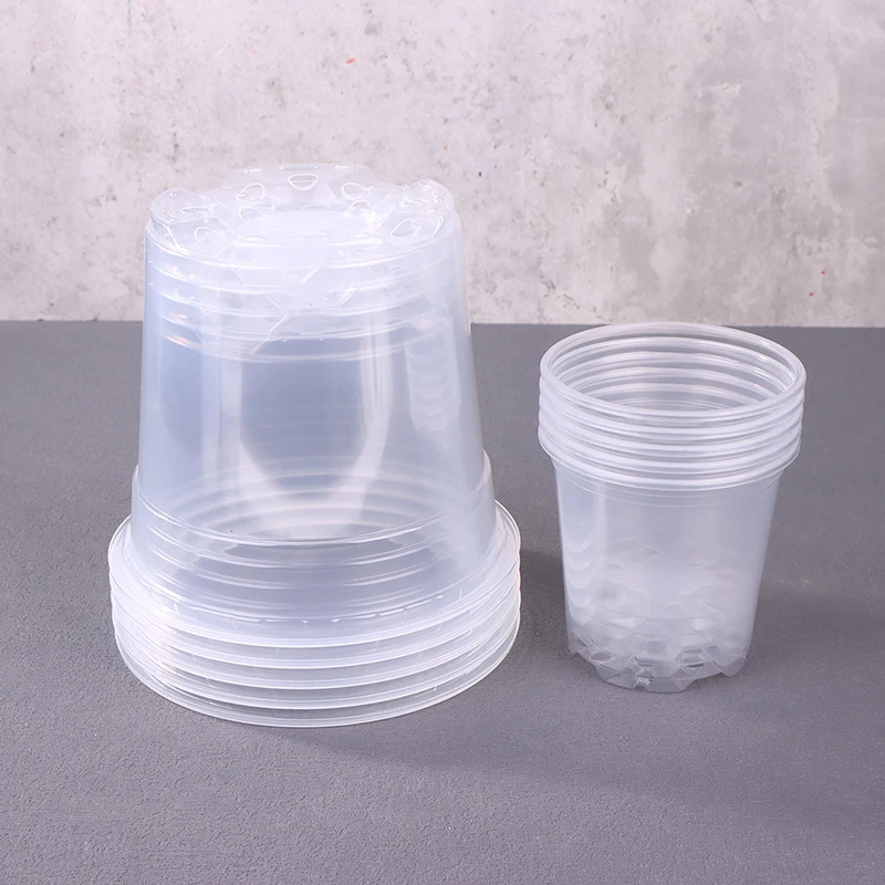 

5Pcs Garden Greenhouse Transparent Plastic Flowerpot Drainage Hole Pot Breathable Nursery Flower Pot 3/3.5/4/5/6/7Inches