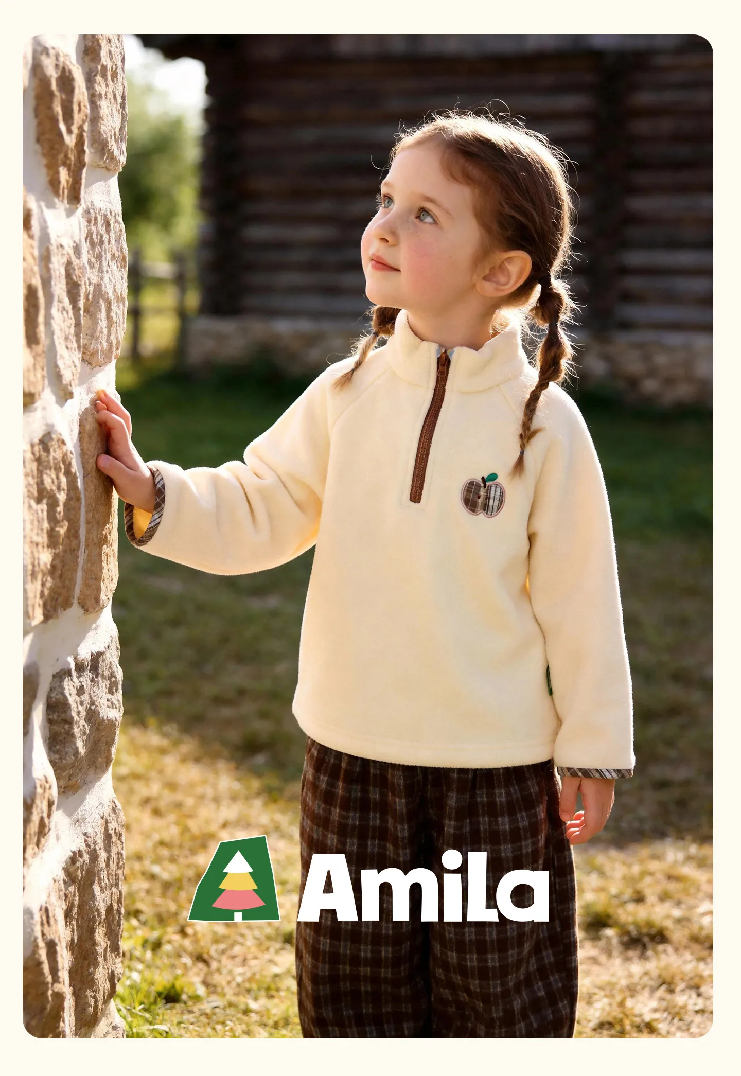Amila 2026 Herbst Neue Kinder-Sweatshirt mit Stehkragen Vintage-Patch-Stickerei Farbblock Niedlich Verspielt Alltagstaugliches Vielseitiges Oberteil – Detail 1