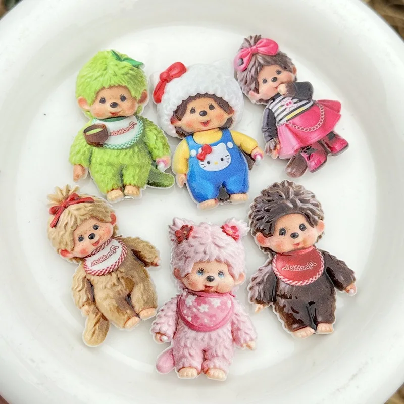 

10pcs double-sided printed Monqiqi cartoon perforated bead DIY mobile phone chain keychain car hanger bead accessory