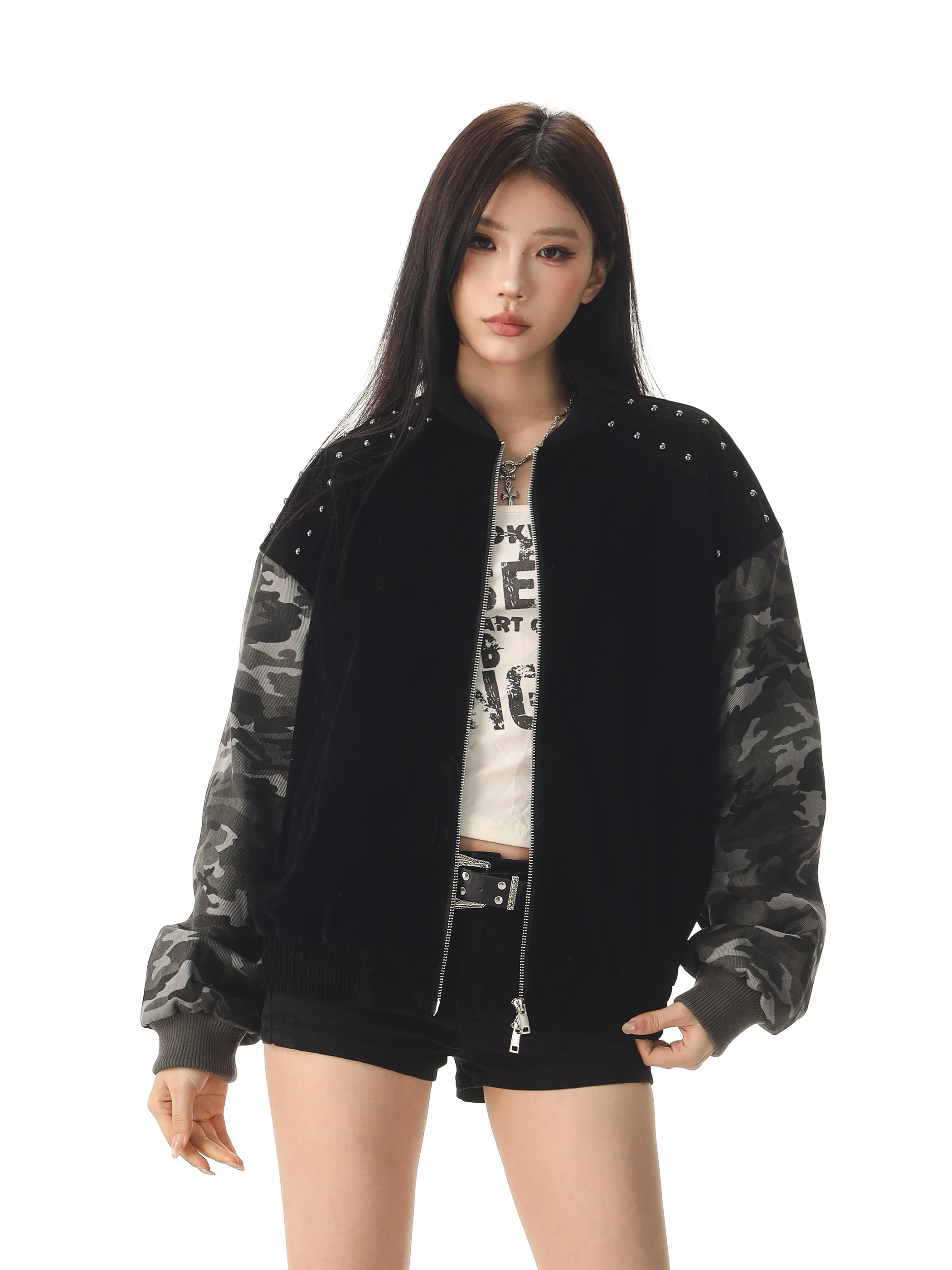 

Women's Double-Sided Wear Velvet Baseball Jaet with Fur Collar Retro Sle ort Coat Casual Travel Outfit Body pe