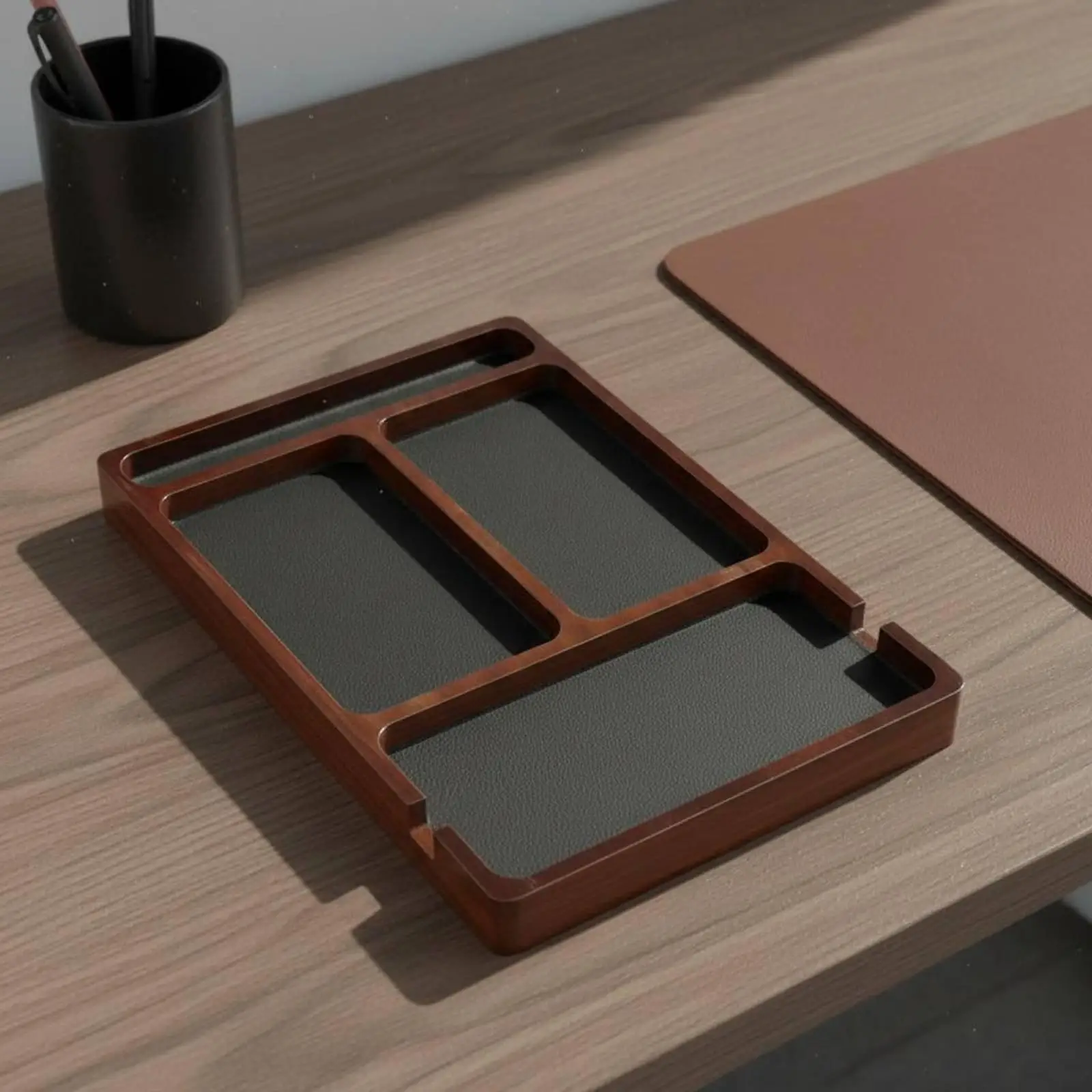 Wooden Storage Tray Compartment Pen Organizer for Desk Desktop Storage Tray for Study Table Home