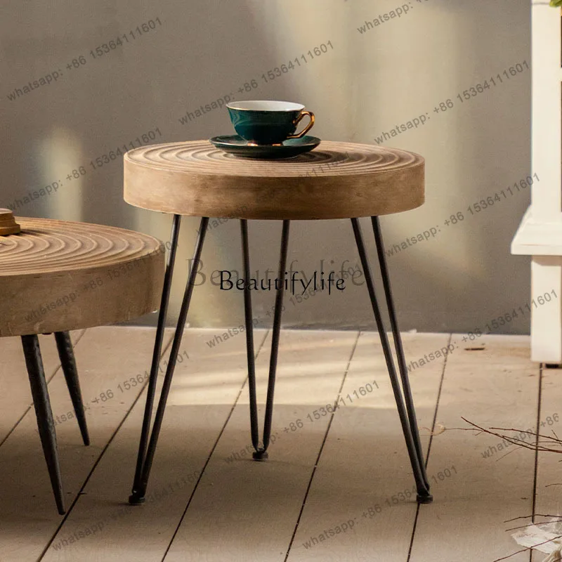 Factory Direct  Wabi Sabi Wind Living Room Sofa Small Coffee Table Homestay Living Room Solid Wood Corner Table